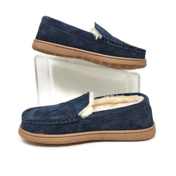 Lamo Harrison Moc Men\'s Moccasin Slipper Luxury suede - Navy, 8 New